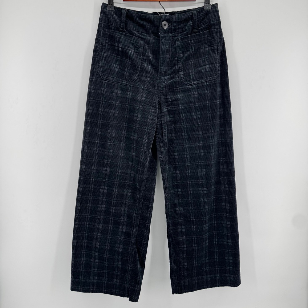 Maeve The Colette Pants Womens 29 Black Plaid Corduroy Wide Leg High Rise Anthro